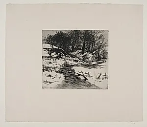 Vinter vandløb ved en skov by Thorvald Niss
