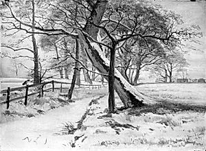 Vinterlandskab med en frossen å by Hans Smidth