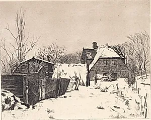 Vinterlandskab med hus by Peter Ilsted