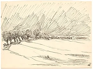 Vinterlandskab med popler by Fritz Syberg