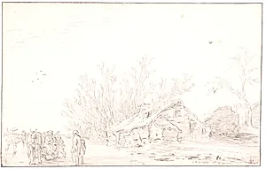 Vinterlandskab med skøjteløbere og bondehus by Jan Josefsz van Goyen