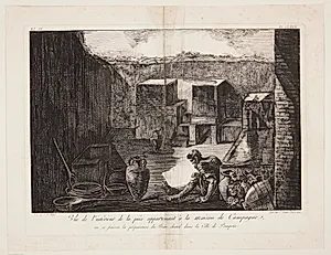 Vue de l'intérieur de la piece appartenant a la maison de Campagne, ou se faisant la préparation du Bain chaud dans la Ville de Pompeiia by Francesco Piranesi