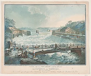 Vûe de la prémière chûte d'eau de Tisteddal en Norwège by Georg Haas
