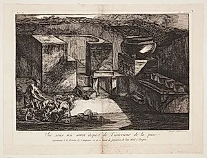 Vue sous un autre aspect de l'interieur de la piece appartenant a la maison de Campagne, et ou se faisant la préparation du bain chaud à Pompeiia by Francesco Piranesi
