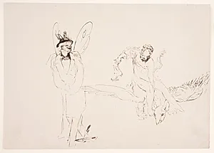 "Weg der Befleckung" - Mand med sommerfuglevinger (selvportræt ?) og kvinde på flyvende fantasivæsen by Max Klinger