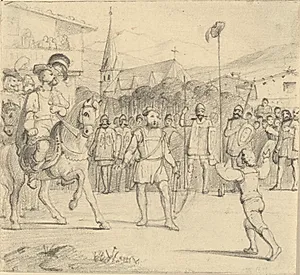 Wilhelm Tell har skudt æblet af sin søns hoved by Wilhelm Marstrand