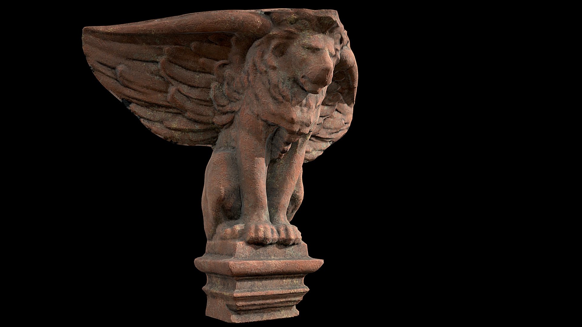 Red Sandstone Winged Lion Corbel