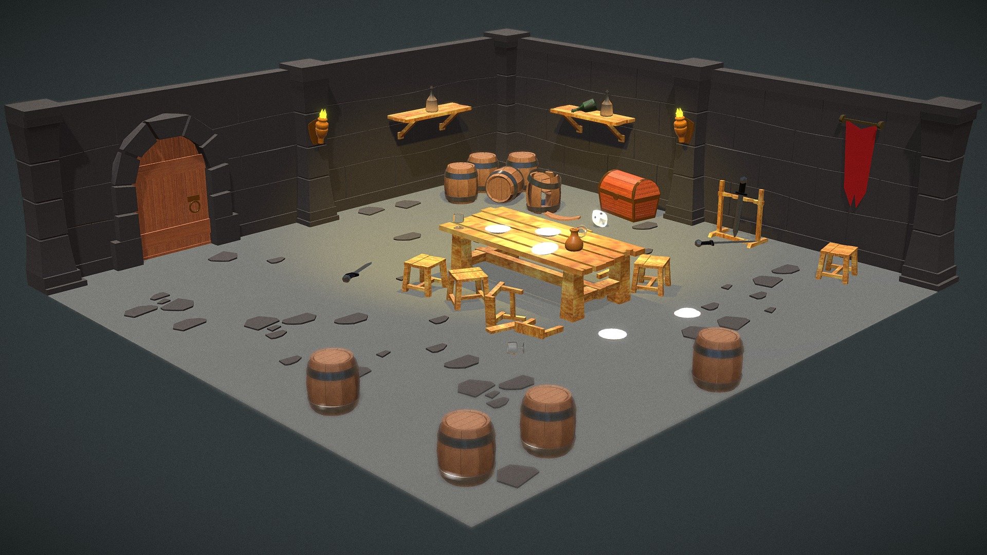 Medieval isometric Room - Low Poly