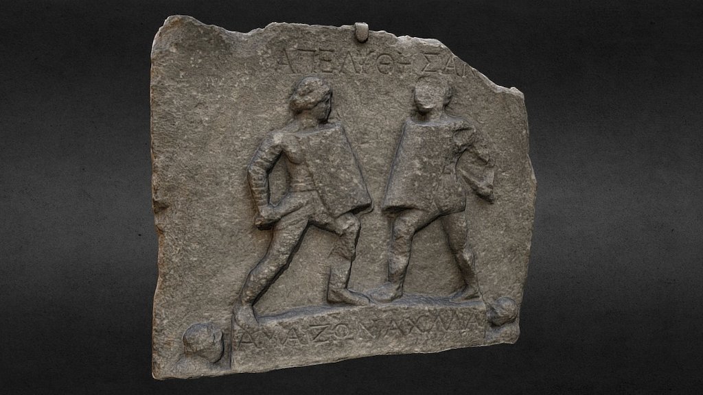 Marble relief with female gladiators