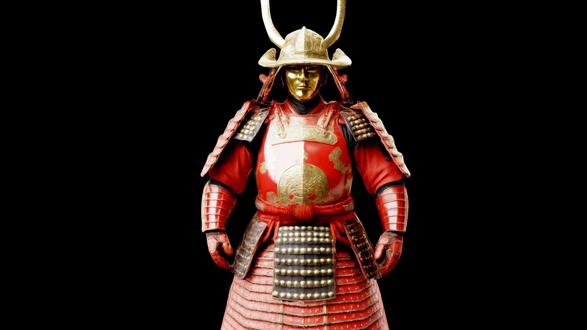 Japanese samurai A-position, red imperial armor