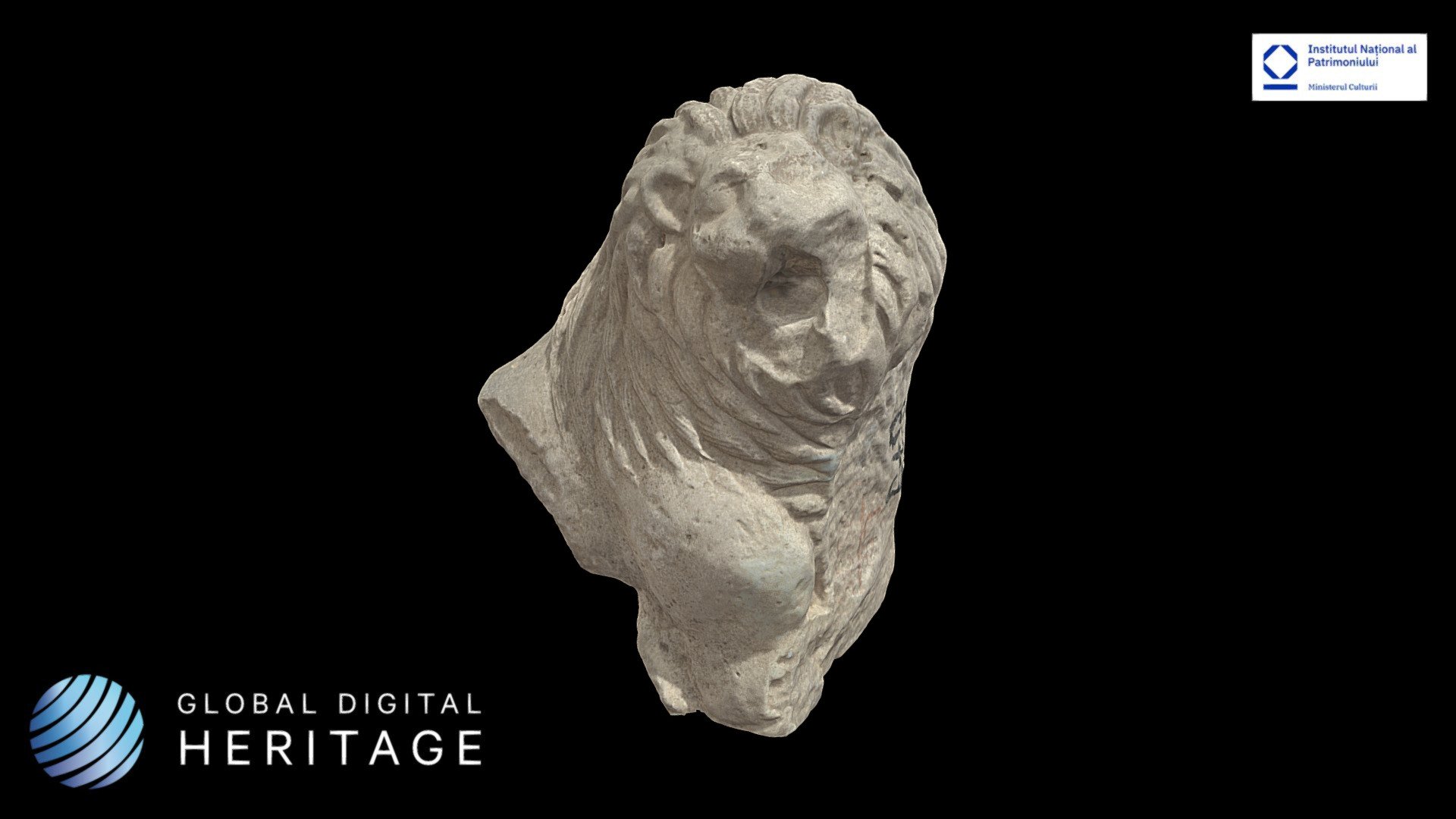 Broken lion sculpture