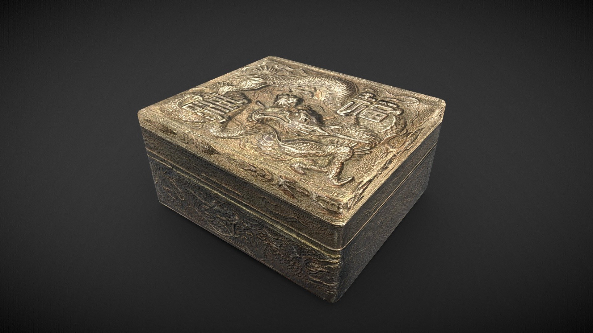 Metal Dragon Chinese Trinket Box Low Poly