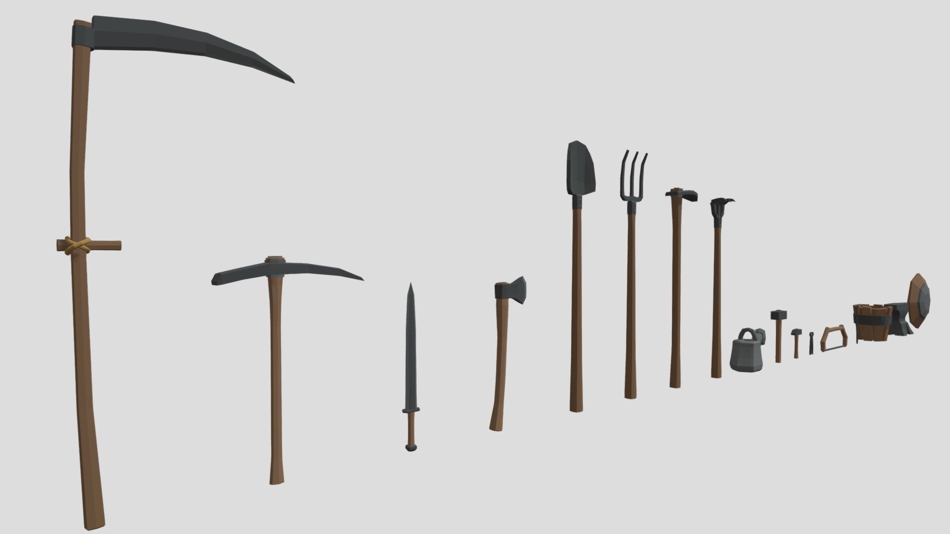 Lowpoly village tools set