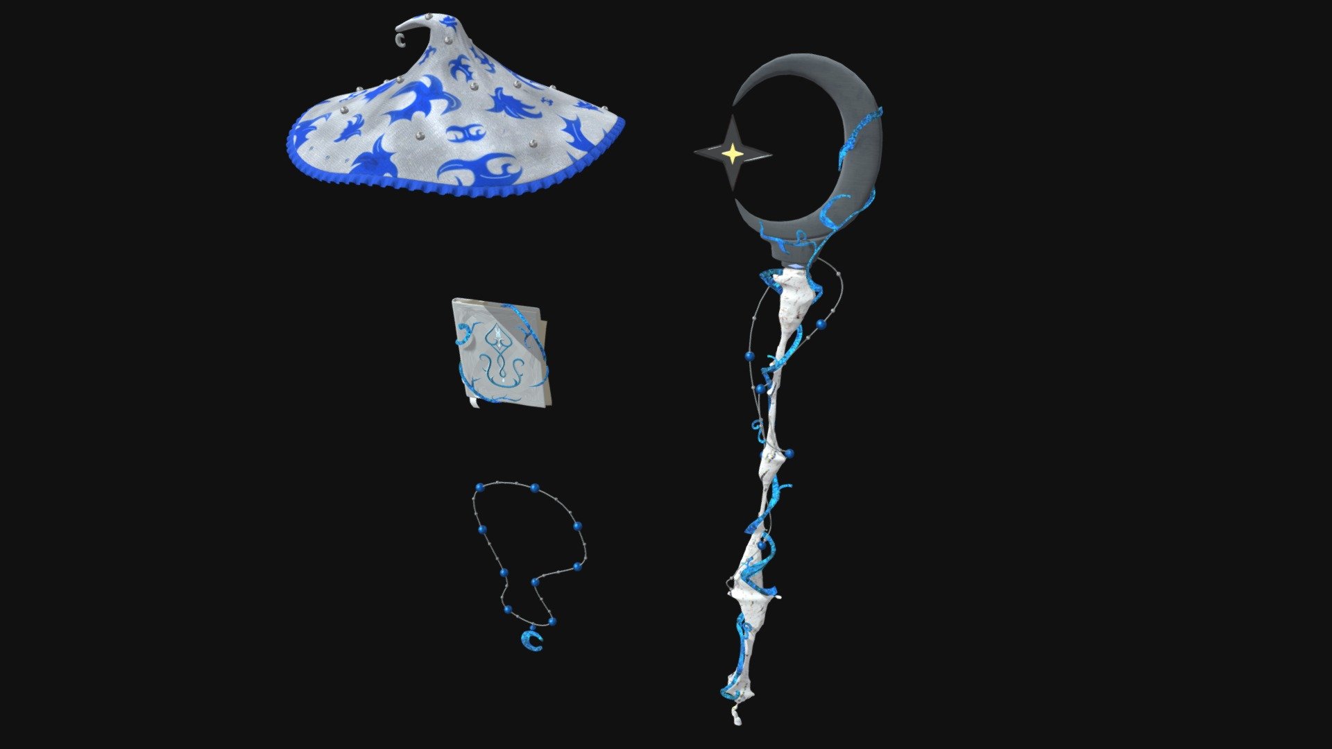 Mage collection : staff , book , amulet , amulet