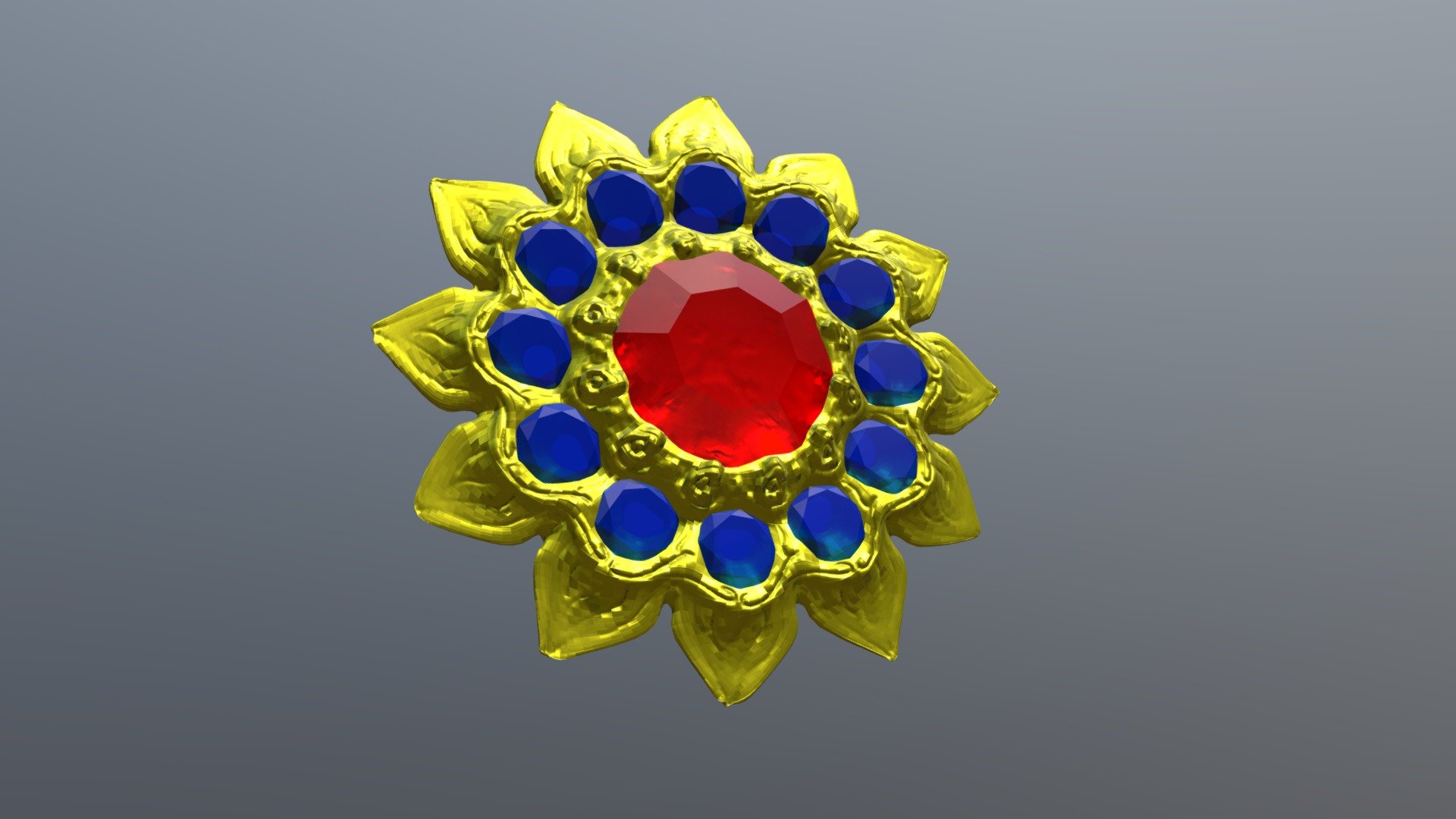 Brooch - large ruby emeralds gold