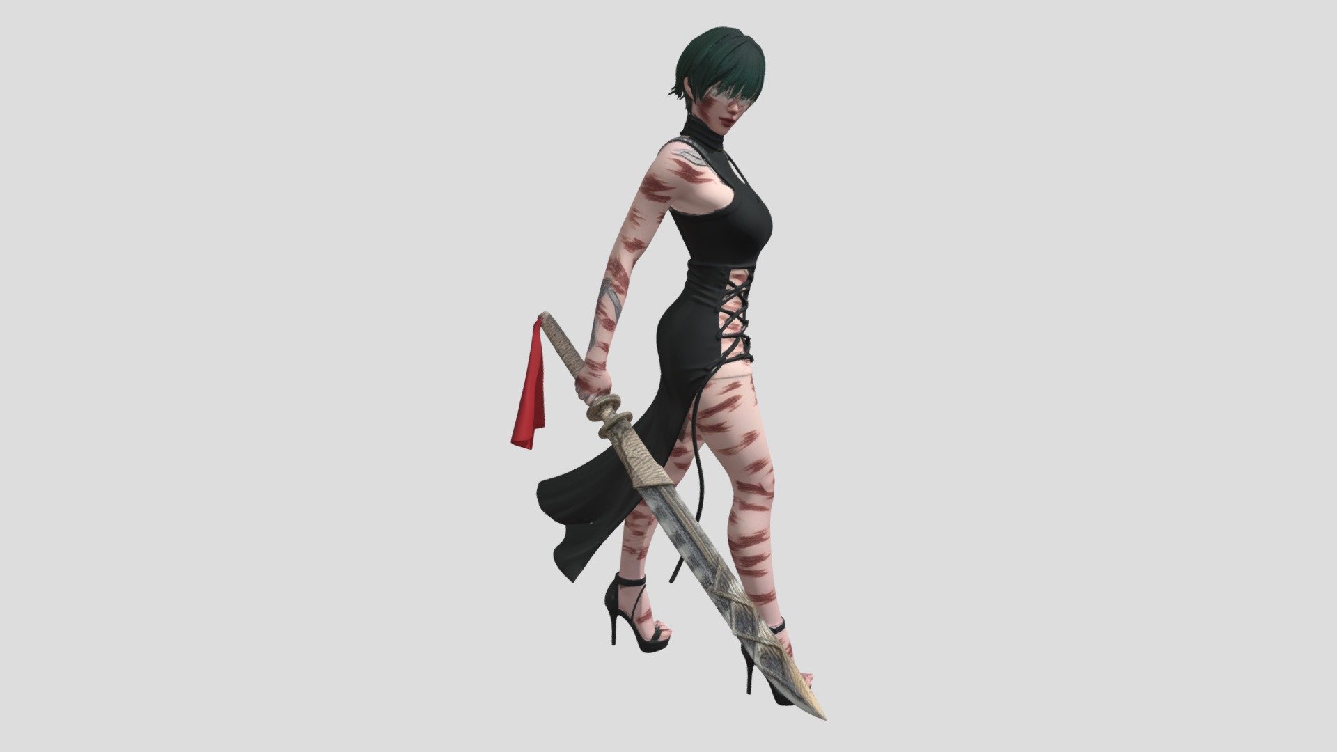 Scarred Warrior with Crimson Blade