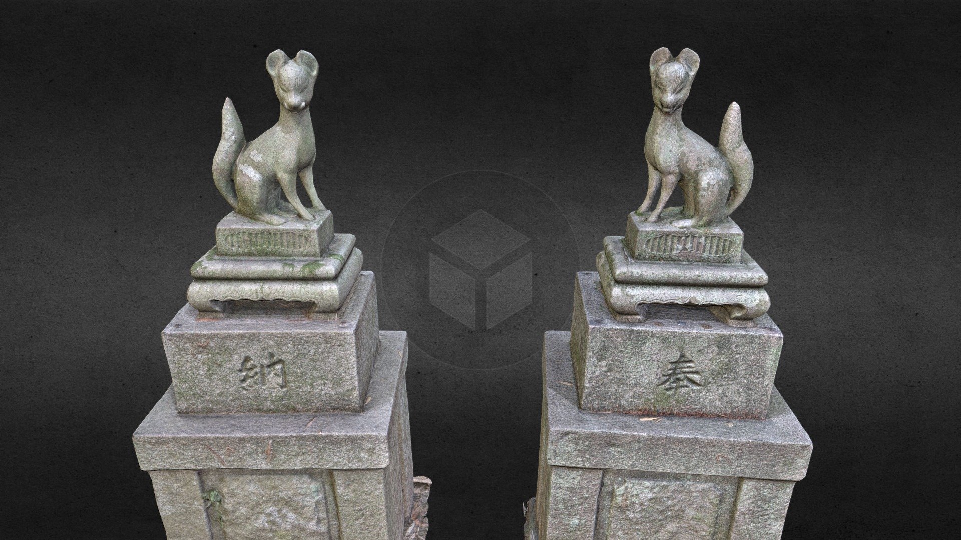 Statue of 2 kitsune at SAGA, KYOTO