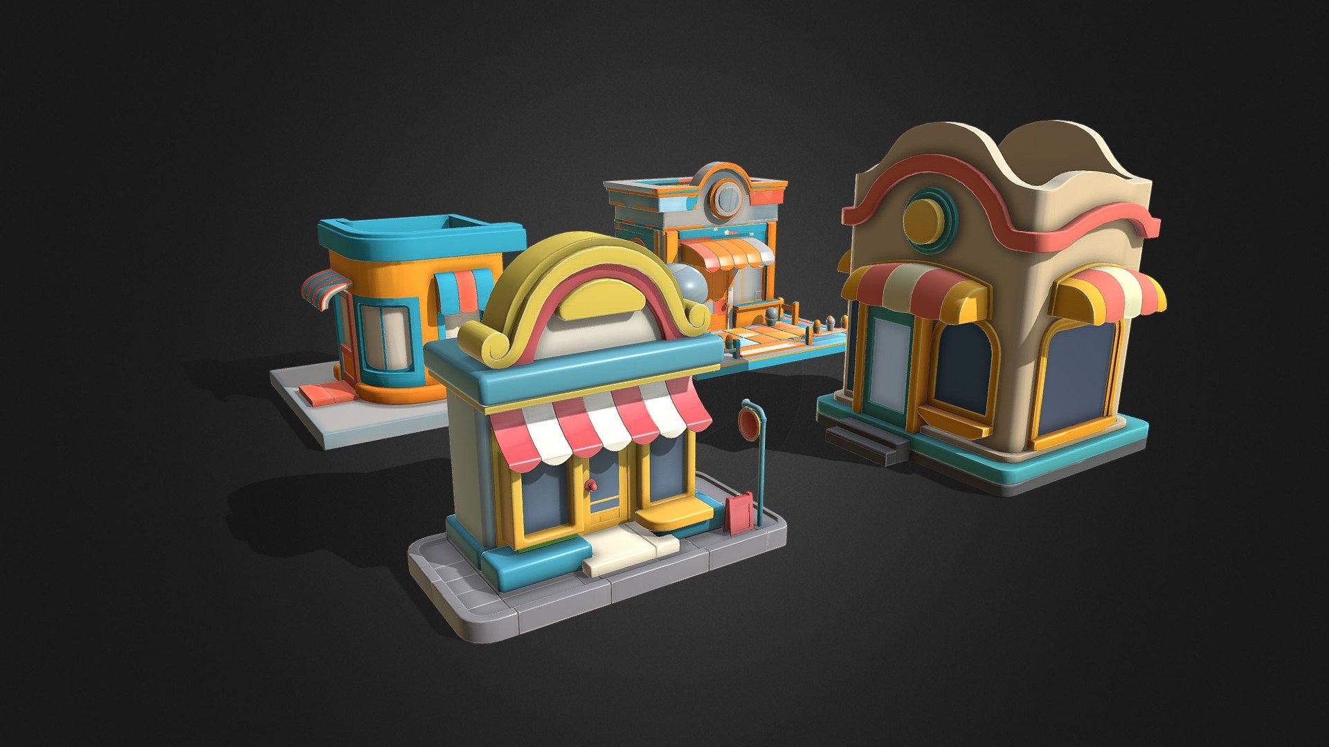 Cartoon shop store low polygon 3D model