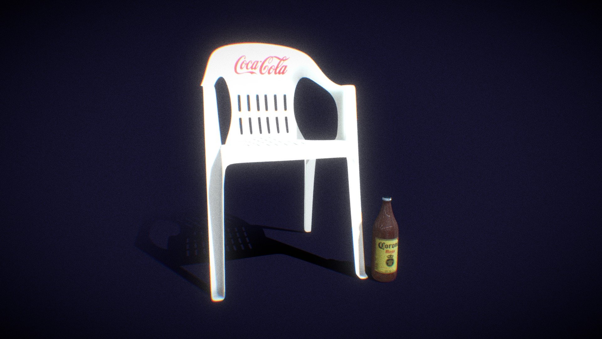 Silla de plástico y caguama
