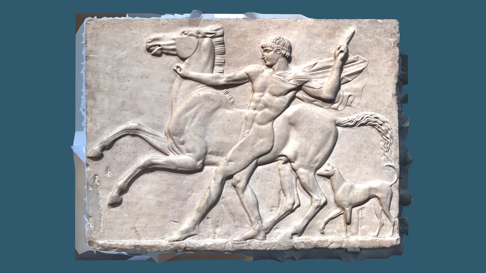 Marble relief: boy with horse.