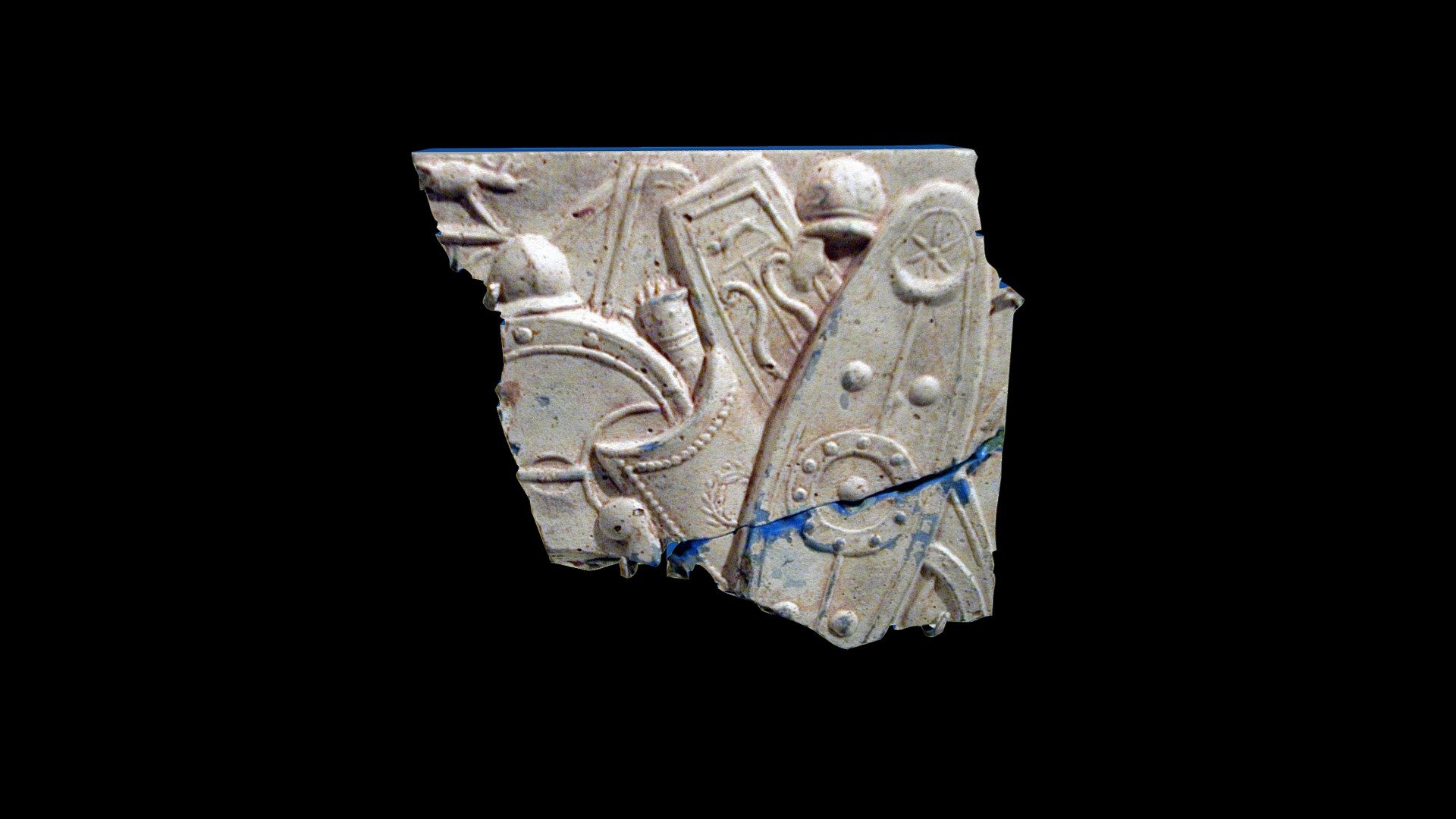 Glass relief fragment, blue edges