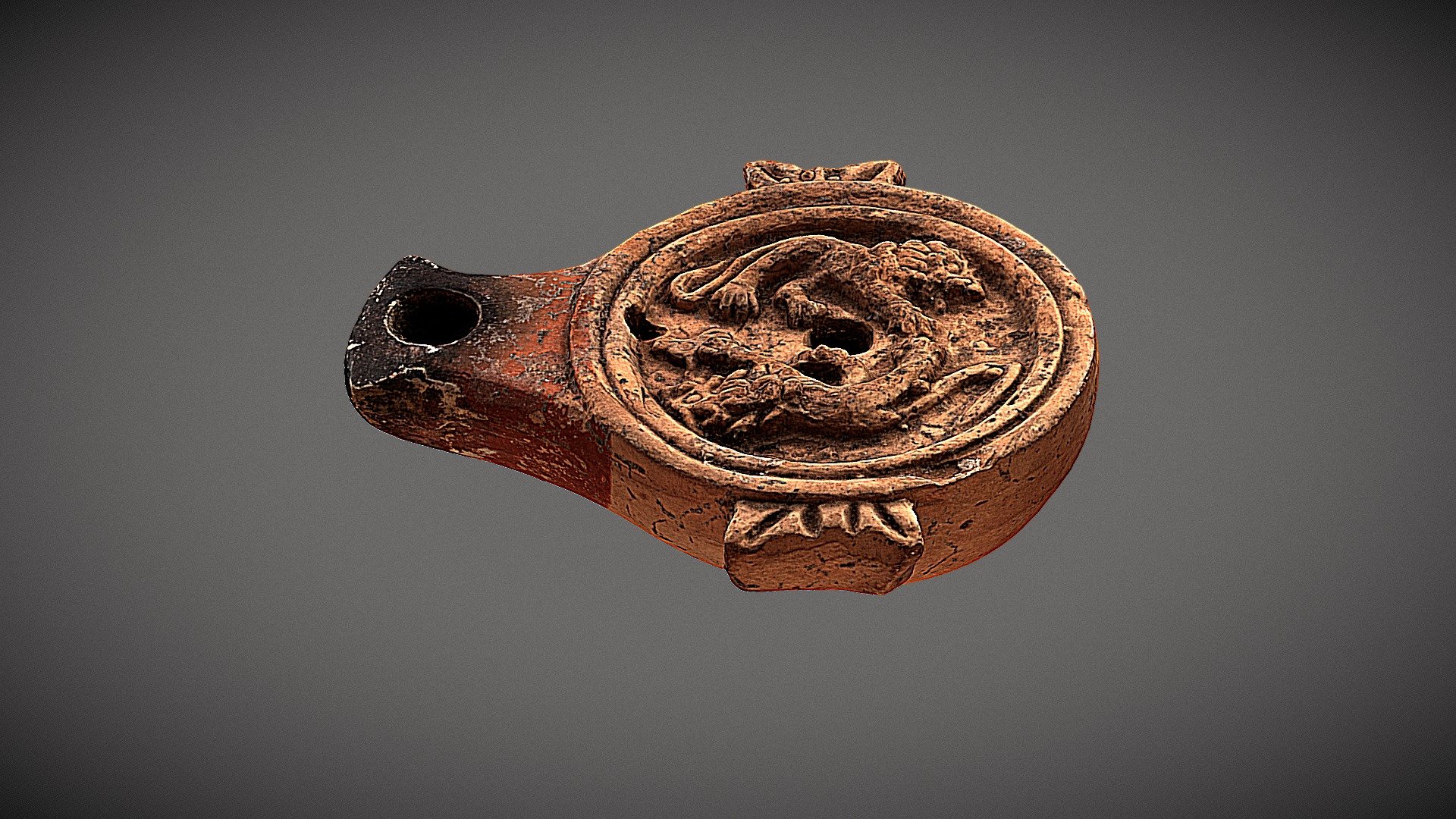 MH 1910.2.C.B Ancient Roman Lamp With Lions