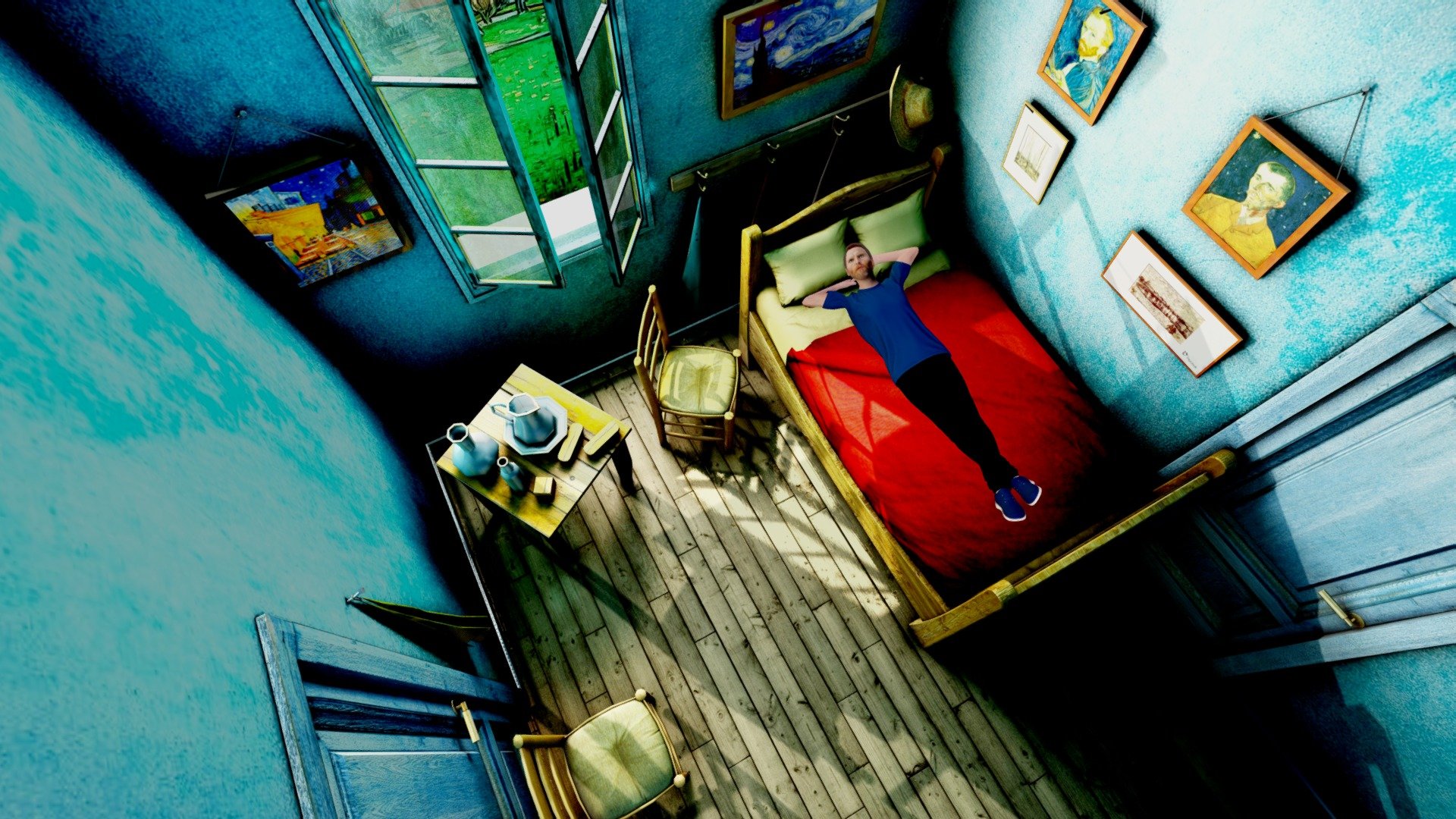 Van gogh Room with himself lying - free