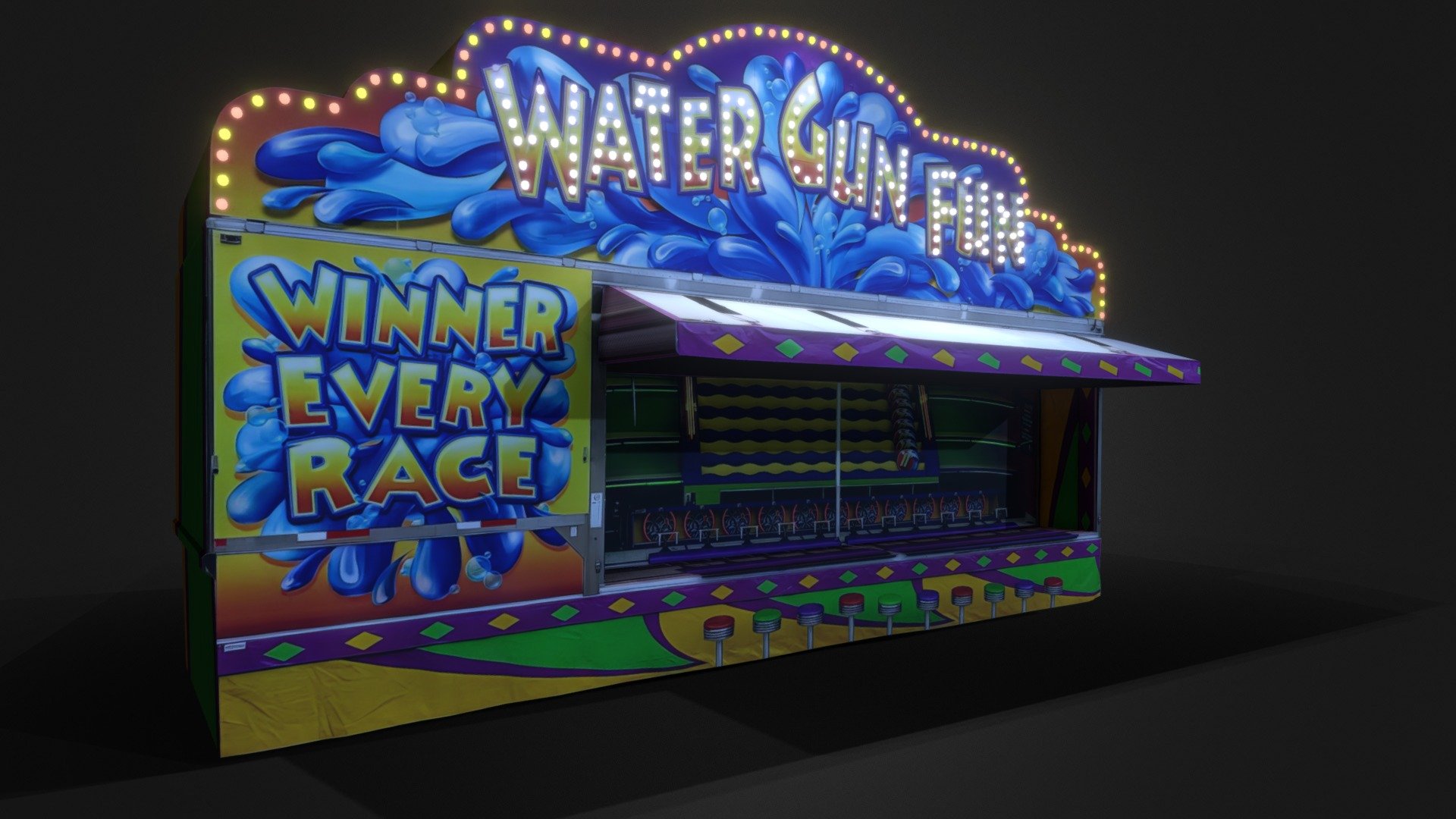 Water Gun Fun Carnival Game Low Poly