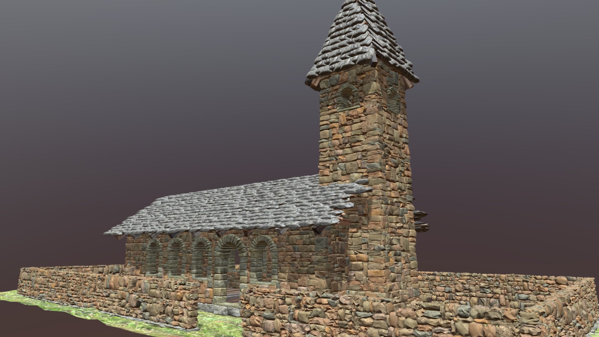 Medieval Stone Church with Stone Wall