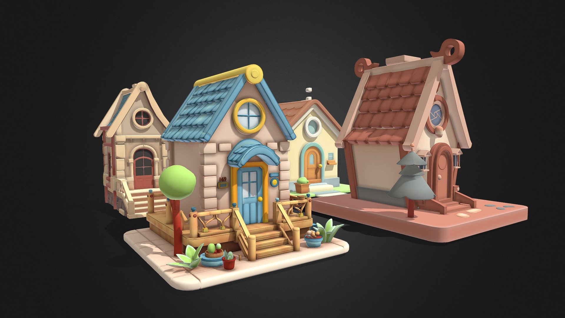 Cartoon Villa Wooden House Low Polygon 3D Model