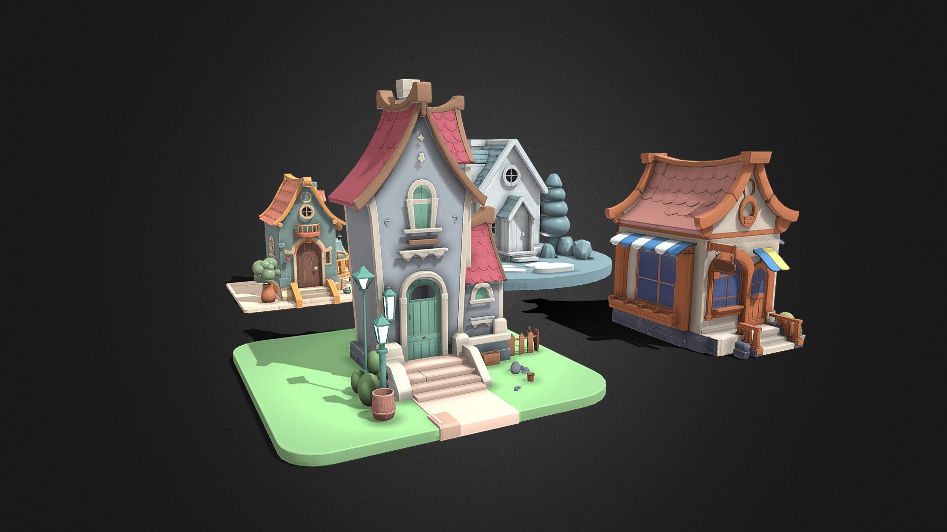 Cartoon wooden house low polygon 3D model