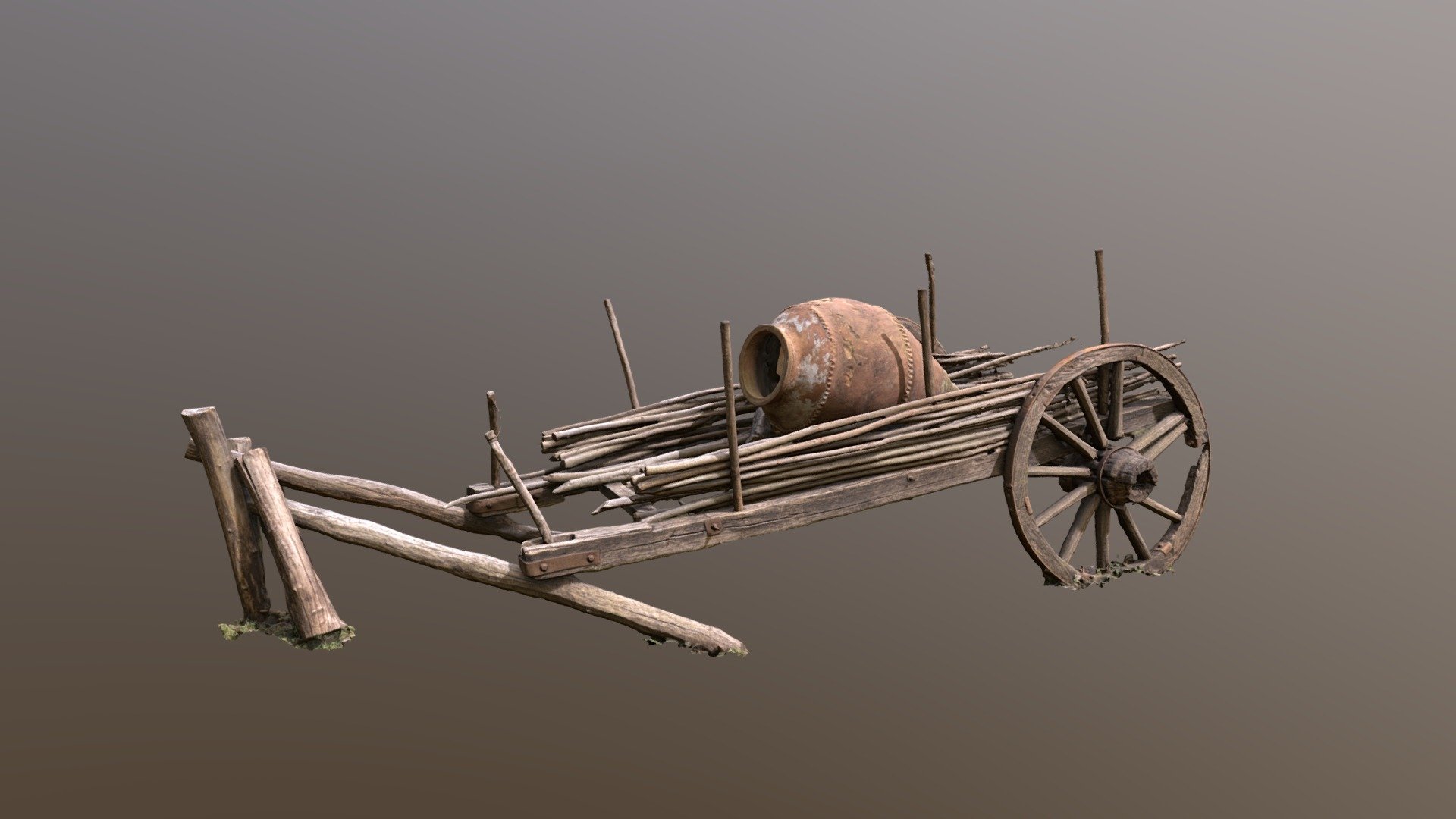 Old cart with a qvevri clay vessel - Raw Scan