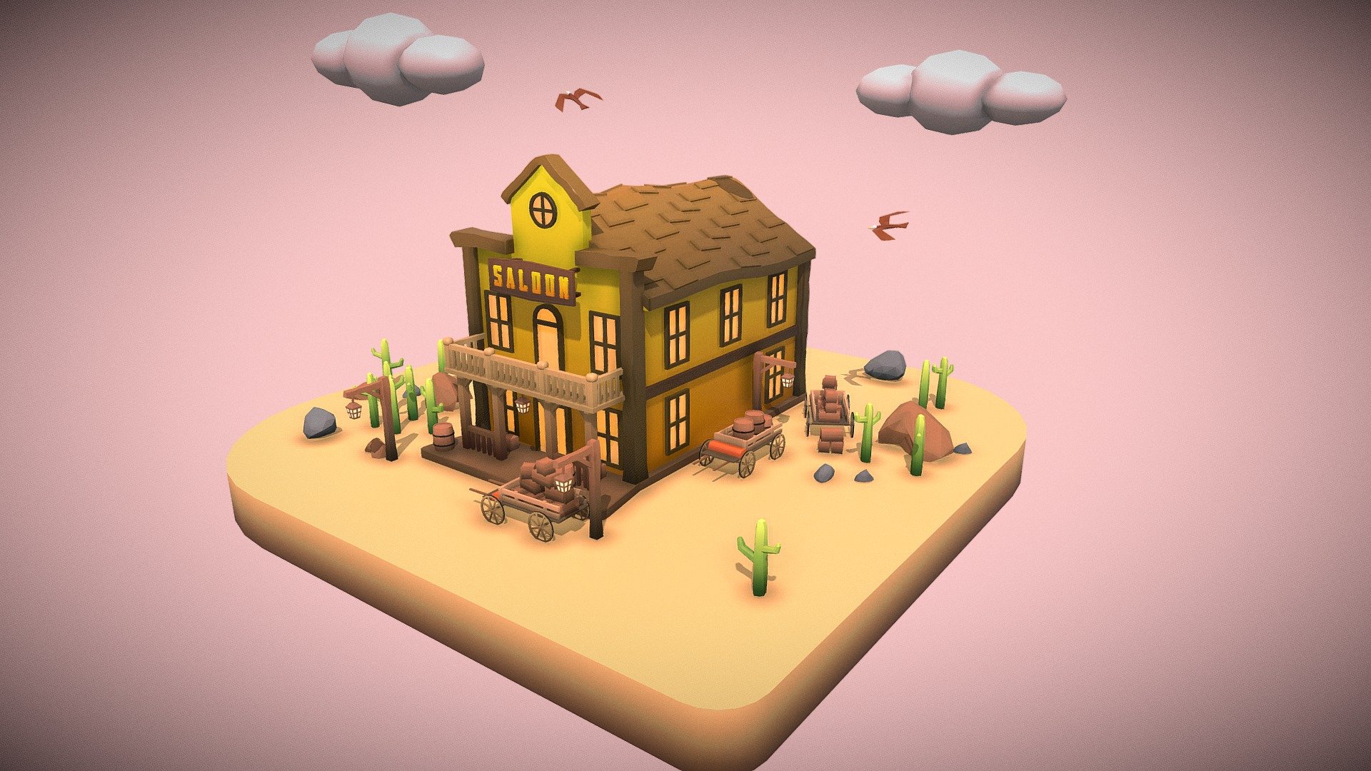 Low Poly Western Building and Environment
