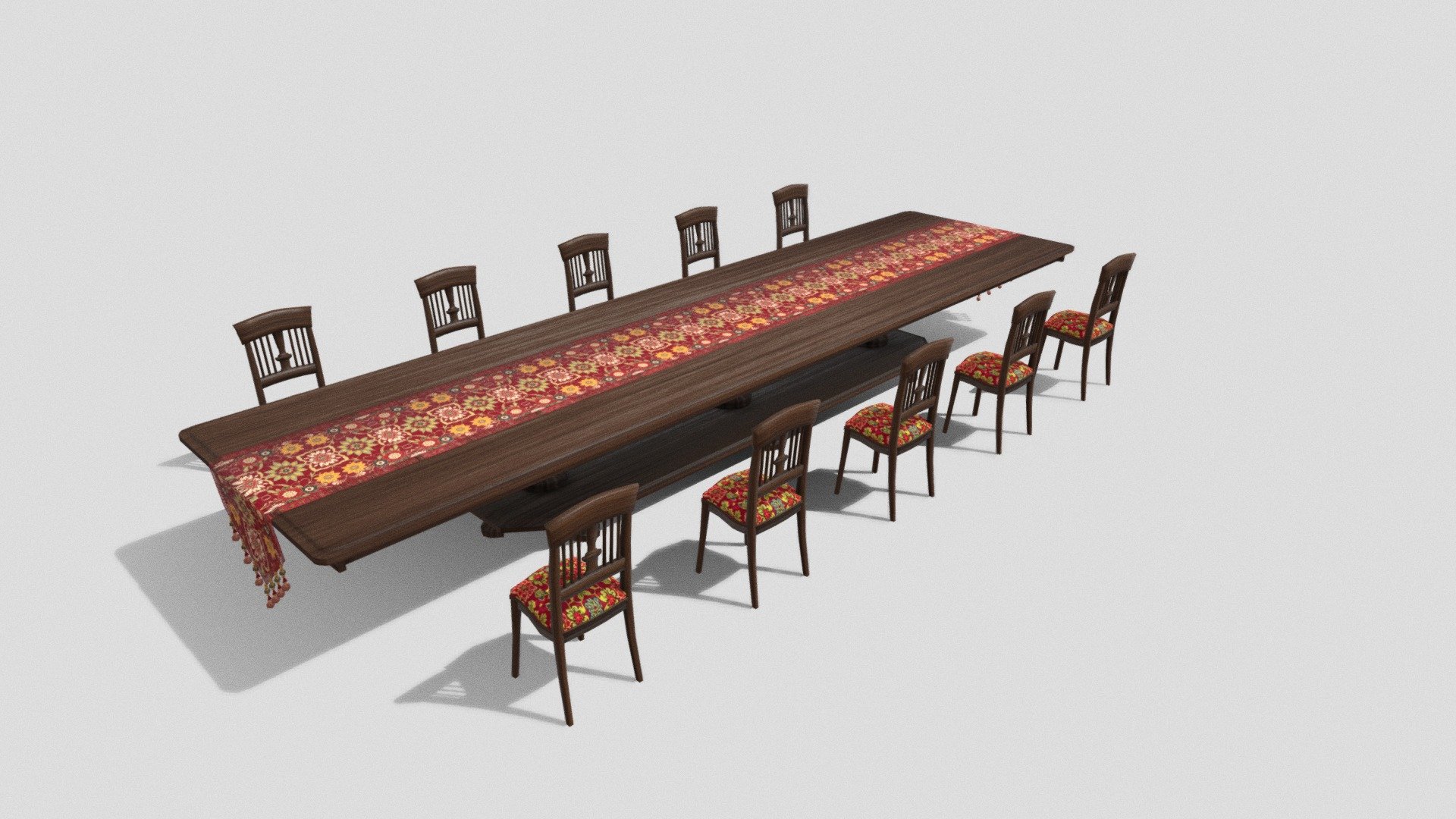 Lowpoly victorian dinning table with chairs