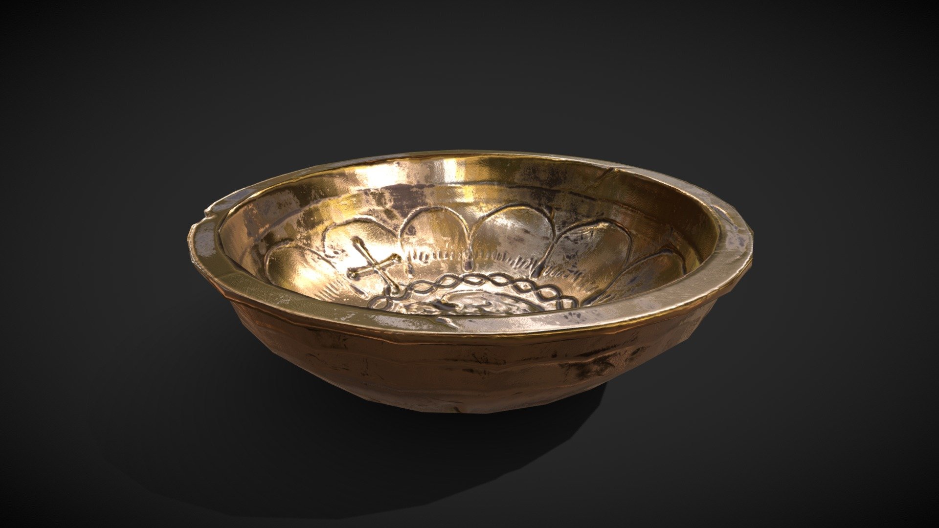 Gold medieval bowl (Low-poly, game-ready)