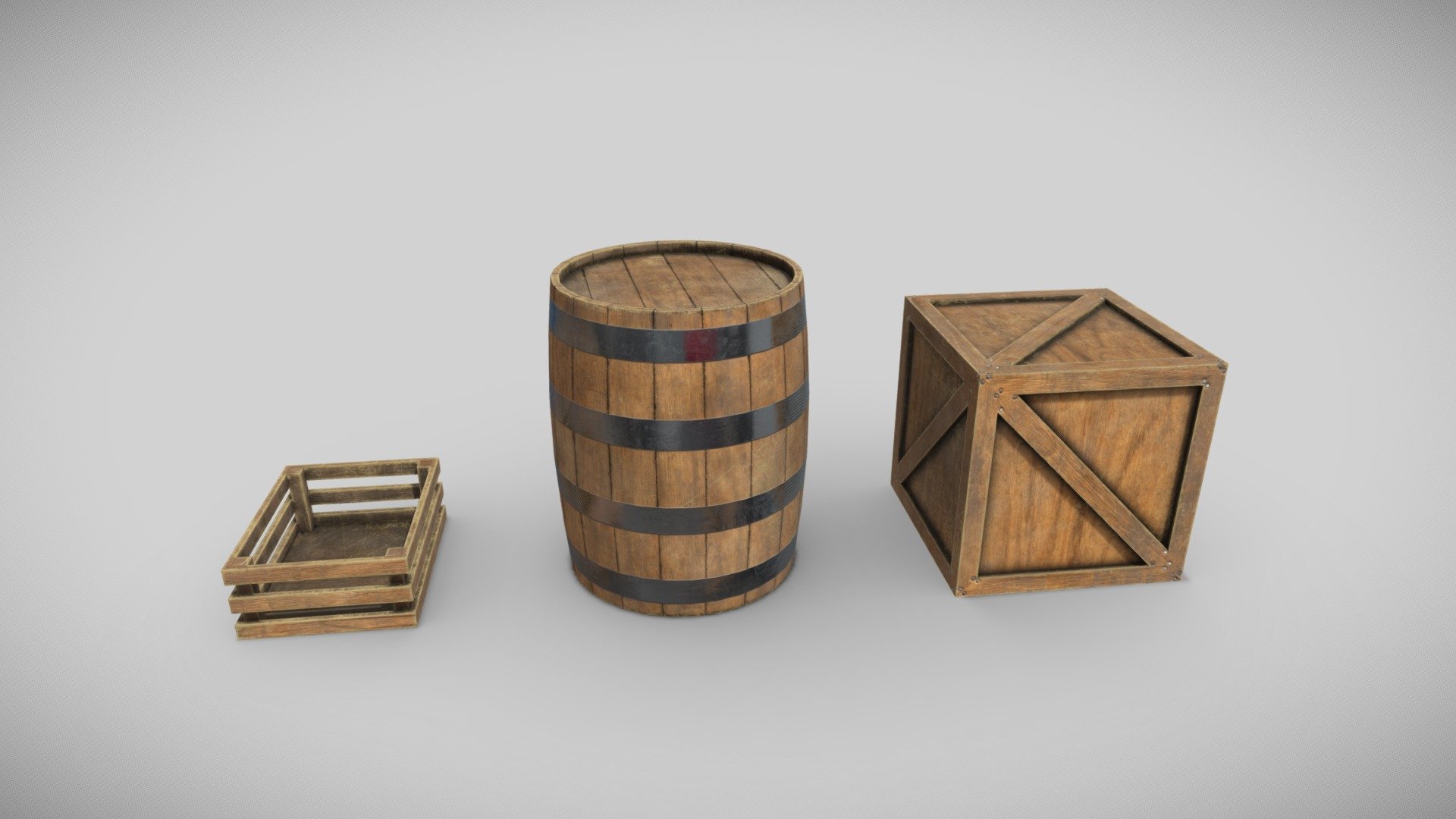 Storage Items - Barrel, Crates (low poly)