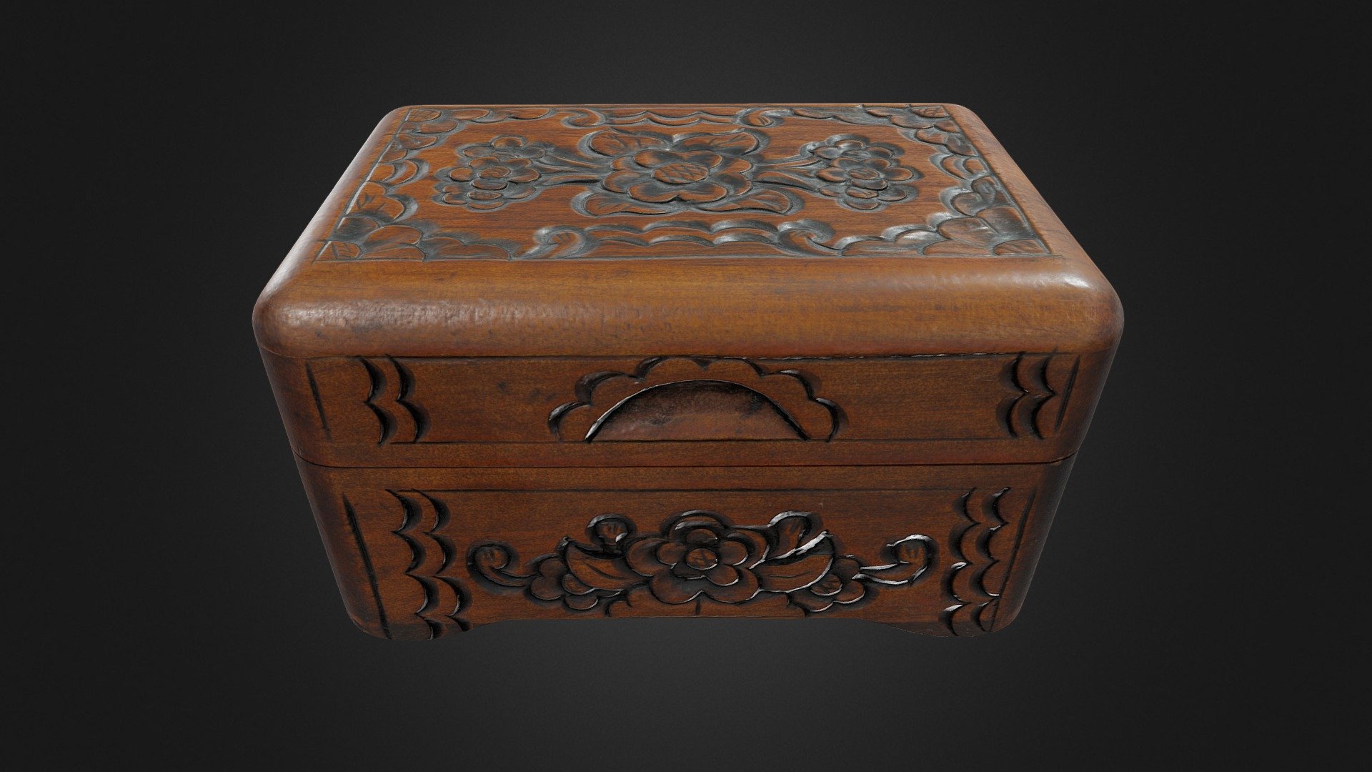 Antique Carved Wooden Jewelry Box