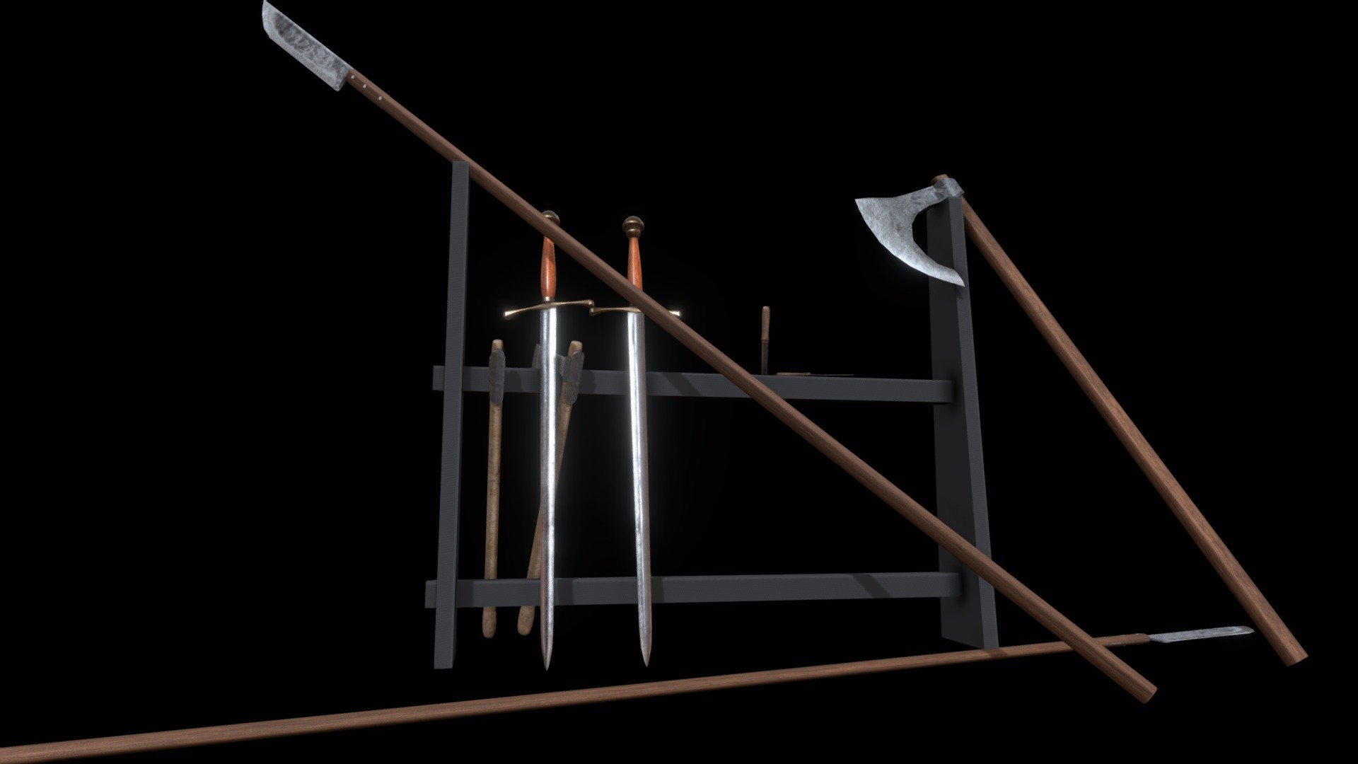 A set of ancient weapons