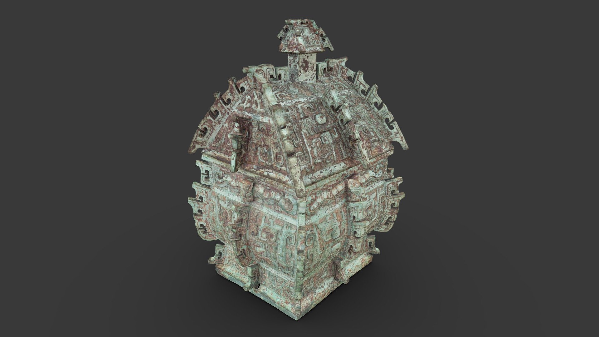 Square lidded ritual wine container (fangyi)