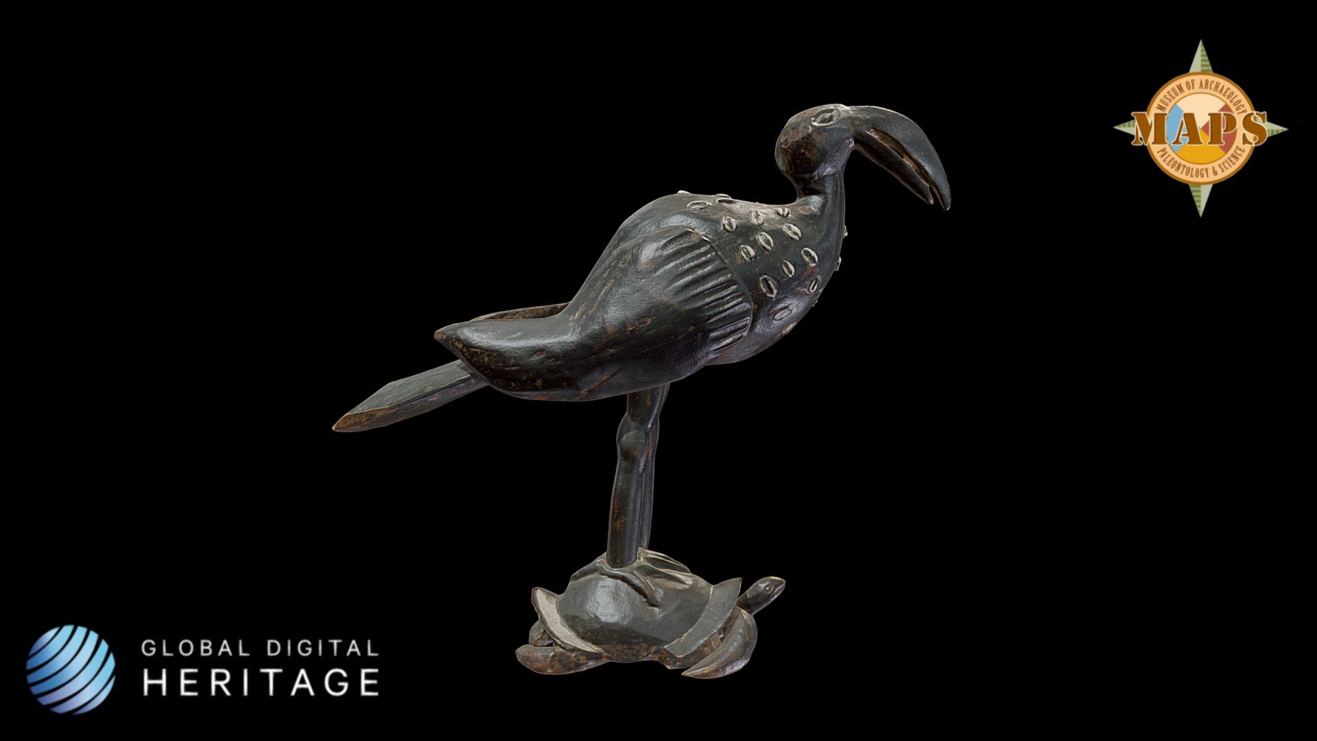 Wooden Bird on Tortoise Statue