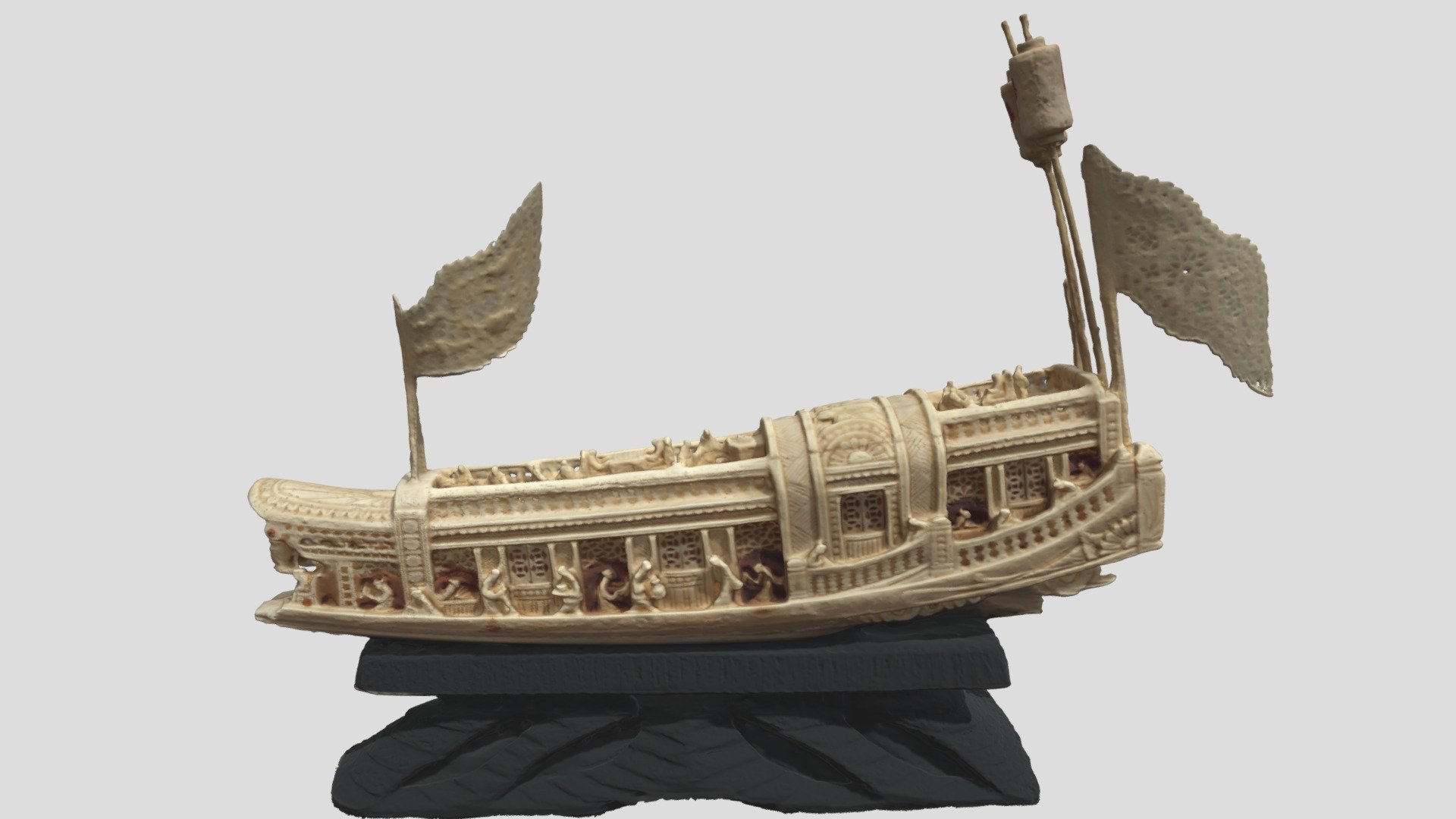 Chinese Carving Of Boat On Stand