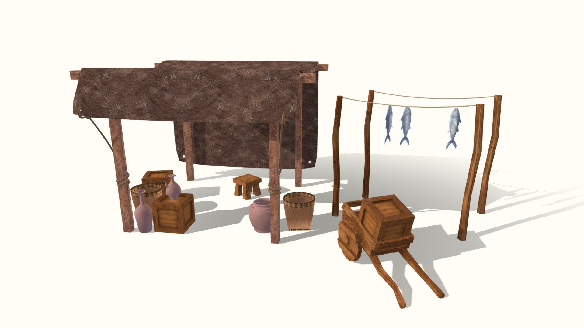 Low Poly Traditional Market Stall