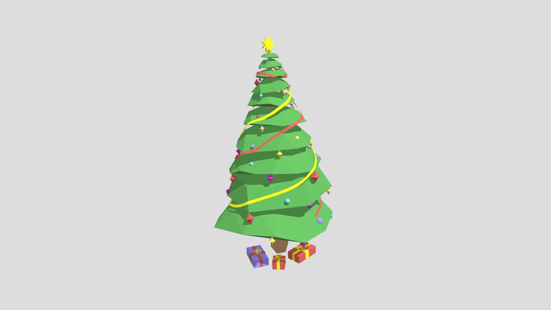 Low Poly Decorated Christmas Tree with Presents