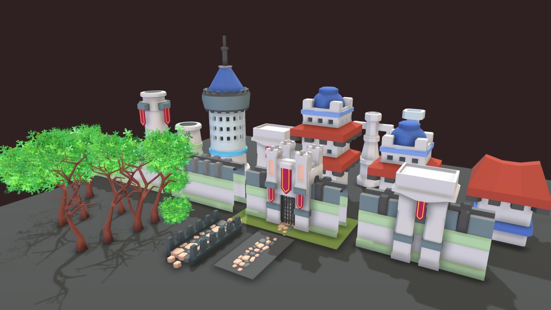 Medieval city wall assets - low poly Modular