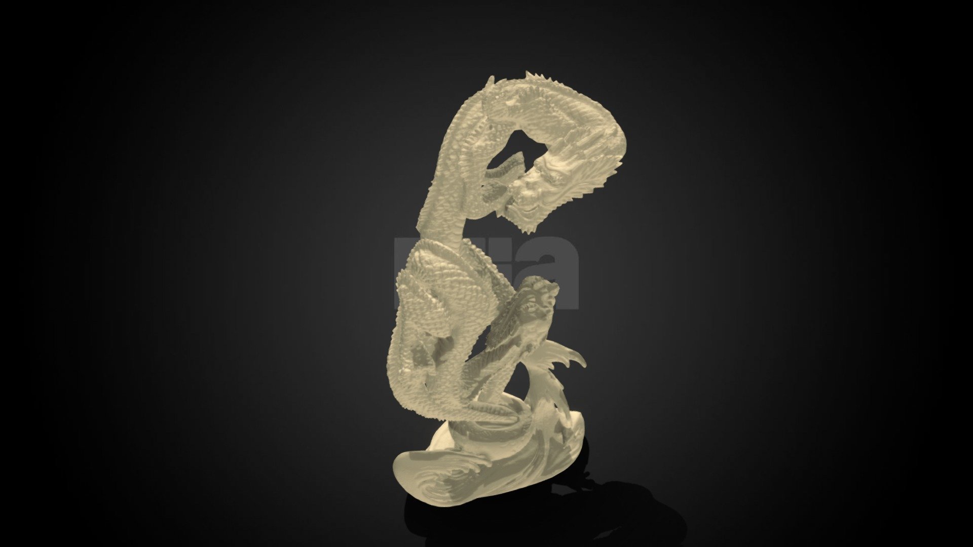 Two dragons emerging from a bowl amid waves