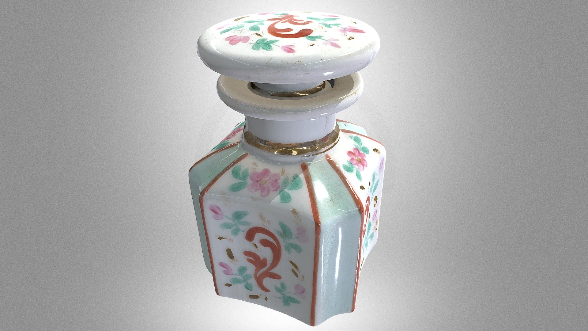Perfume bottle with floral ornamentation