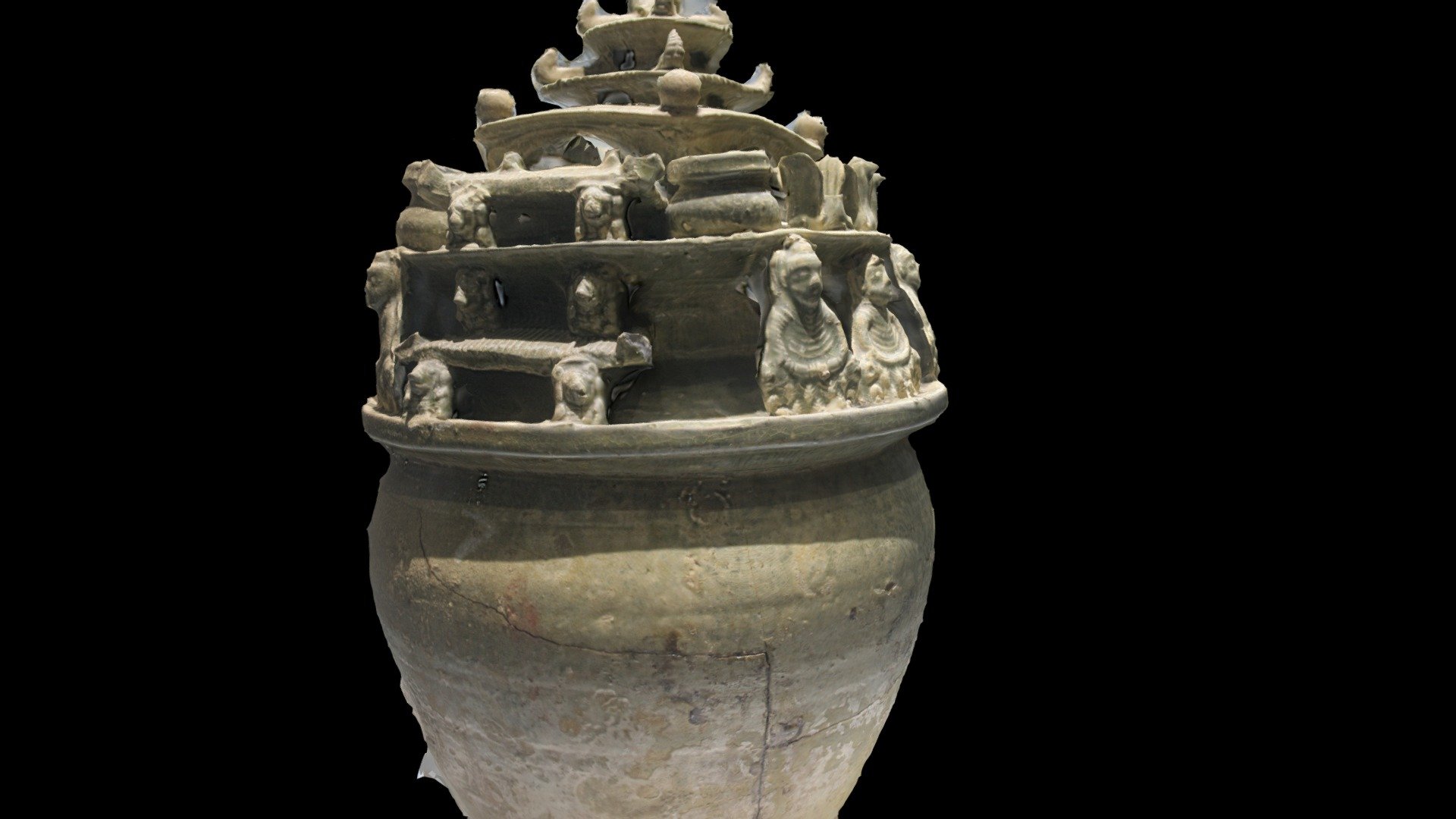 Celadon jar with architecture and proto-Buddhas