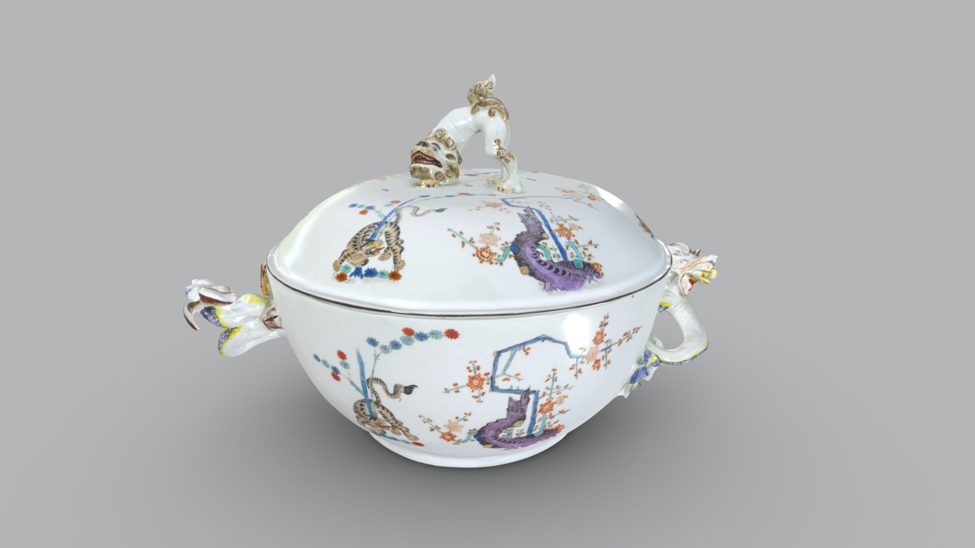 Deckelterrine mit Gelben-Löwen-Dekor, Meissen