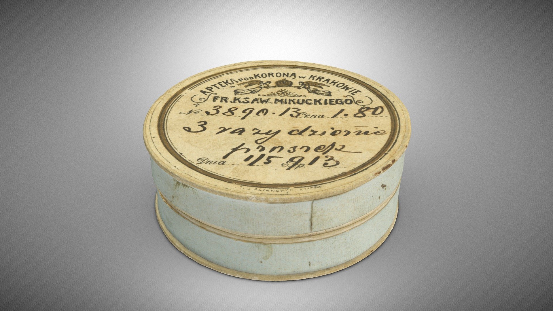 A box from “The Crown” pharmacy in Kraków