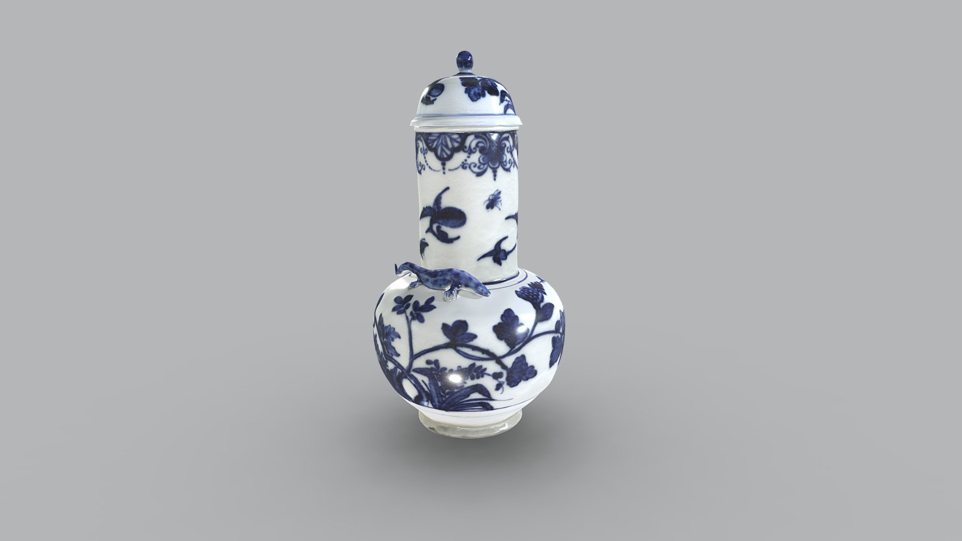 Deckelvase mit Eidechse belegt, Meissen